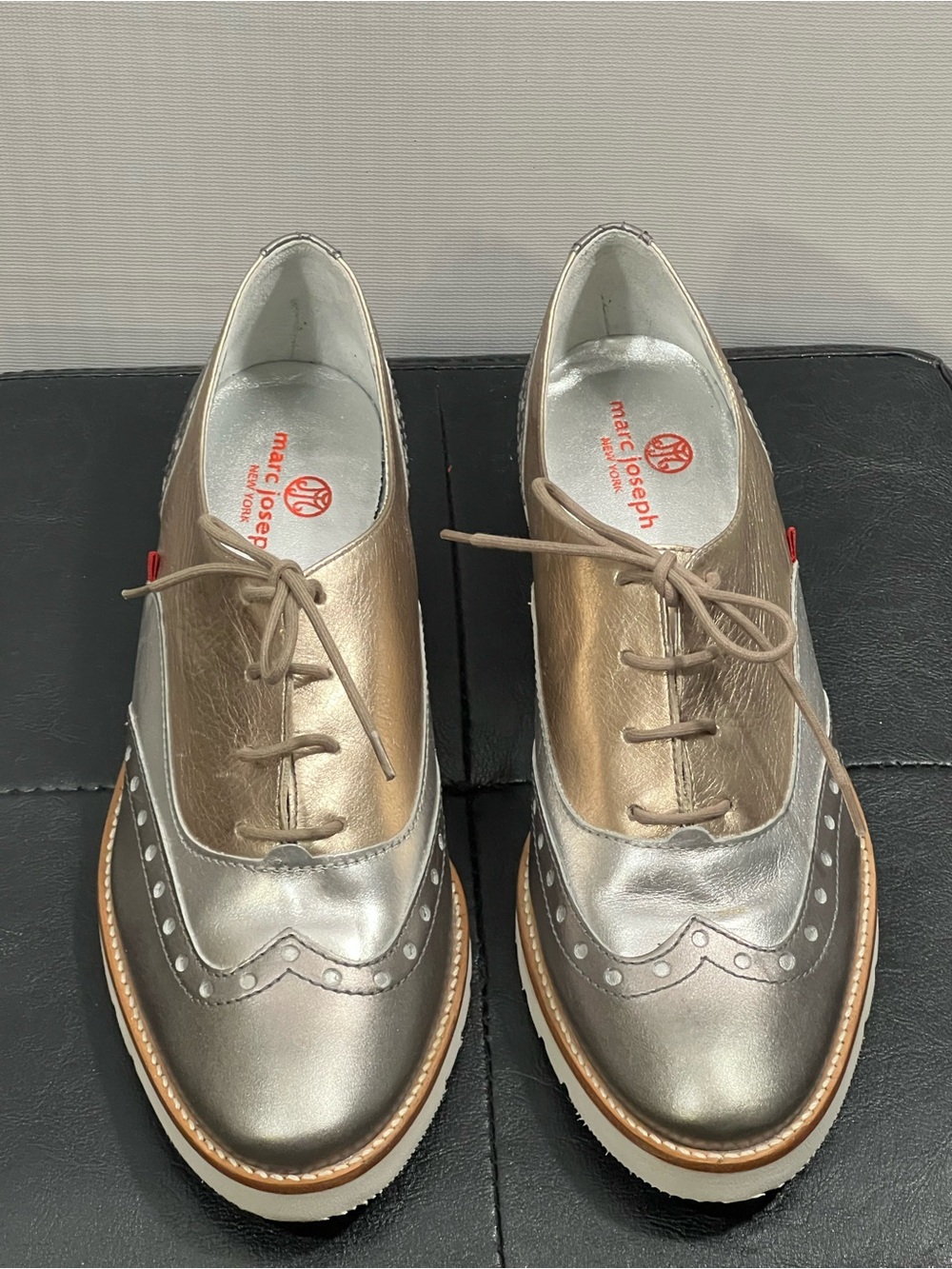 Marc Joseph Two-Tone Metallic Wingtip Oxford - Gold & Silver Size 9